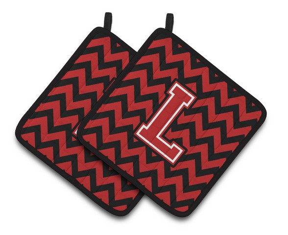 CJ1047-LPTHD Letter L Chevron Black & Red Pair of Pot Holders, 7.5 x 3 x 7.5 in.