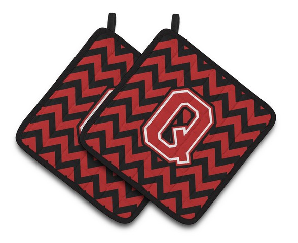 CJ1047-QPTHD Letter Q Chevron Black & Red Pair of Pot Holders, 7.5 x 3 x 7.5 in.
