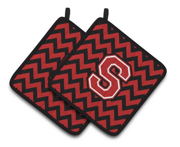 CJ1047-SPTHD Letter S Chevron Black & Red Pair of Pot Holders, 7.5 x 3 x 7.5 in.