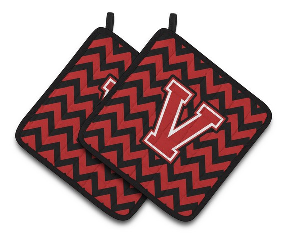 CJ1047-VPTHD Letter V Chevron Black & Red Pair of Pot Holders, 7.5 x 3 x 7.5 in.