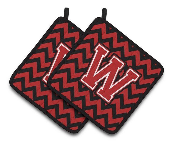CJ1047-WPTHD Letter W Chevron Black & Red Pair of Pot Holders, 7.5 x 3 x 7.5 in.