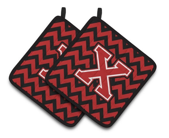 CJ1047-XPTHD Letter X Chevron Black & Red Pair of Pot Holders, 7.5 x 3 x 7.5 in.