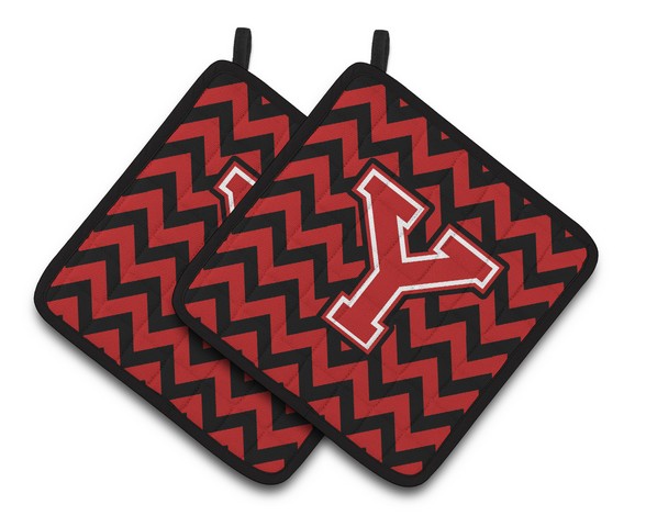 CJ1047-YPTHD Letter Y Chevron Black & Red Pair of Pot Holders, 7.5 x 3 x 7.5 in.