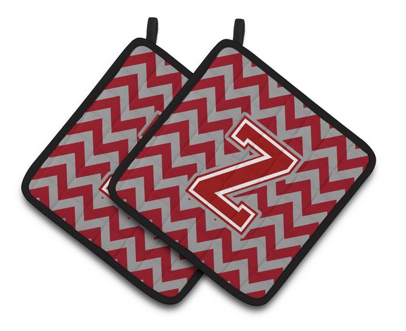 Letter Z Chevron Maroon & White Pair of Pot Holders