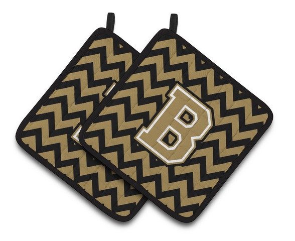 CJ1050-BPTHD Letter B Chevron Black & Gold Pair of Pot Holders, 7.5 x 3 x 7.5 in.