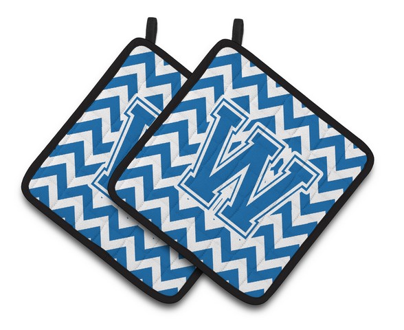 Letter W Chevron Blue & White Pair of Pot Holders