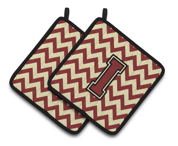 Letter I Chevron Maroon & Gold Pair of Pot Holders