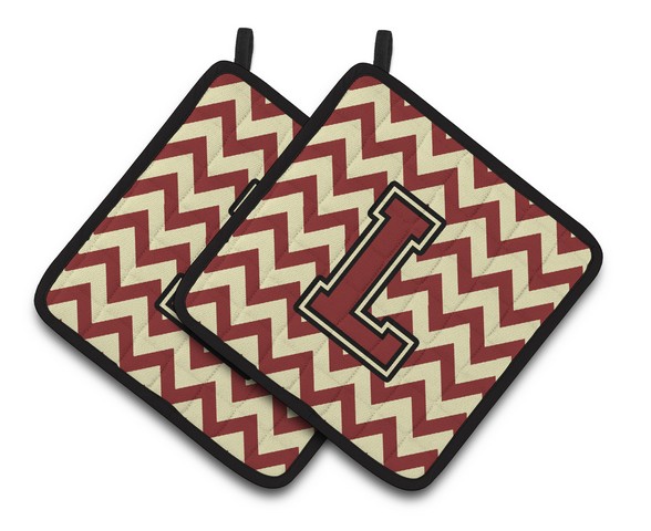 Letter L Chevron Maroon & Gold Pair of Pot Holders