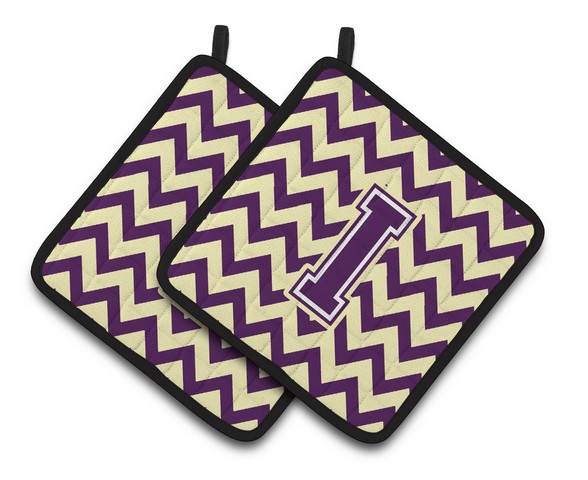 Letter I Chevron Purple & Gold Pair of Pot Holders