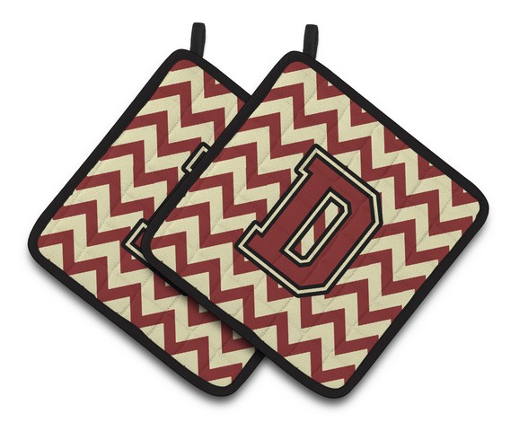 Letter D Chevron Maroon & Gold Pair of Pot Holders