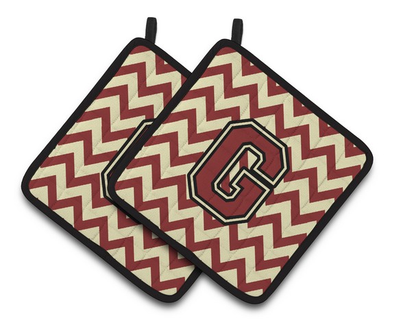 Letter G Chevron Maroon & Gold Pair of Pot Holders