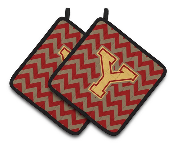 Letter Y Chevron Garnet & Gold Pair of Pot Holders