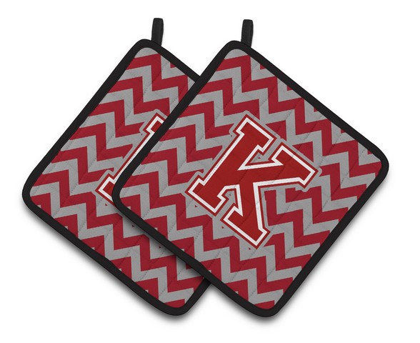 Letter K Chevron Maroon & White Pair of Pot Holders