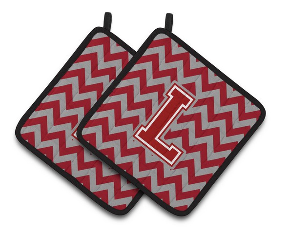 Letter L Chevron Maroon & White Pair of Pot Holders
