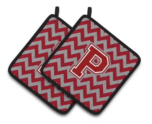 Letter P Chevron Maroon & White Pair of Pot Holders