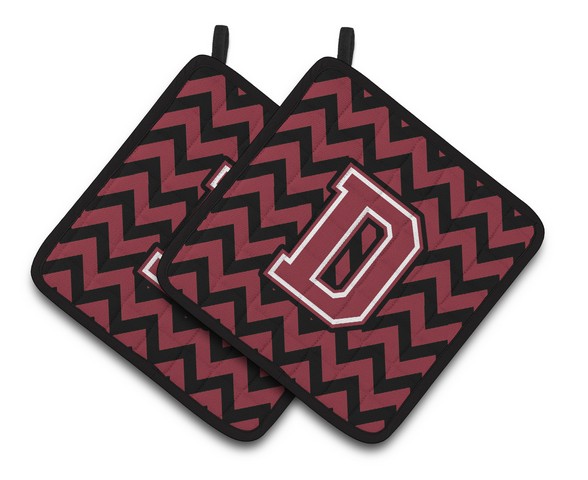 CJ1052-DPTHD Letter D Chevron Garnet & Black Pair of Pot Holders, 7.5 x 3 x 7.5 in.