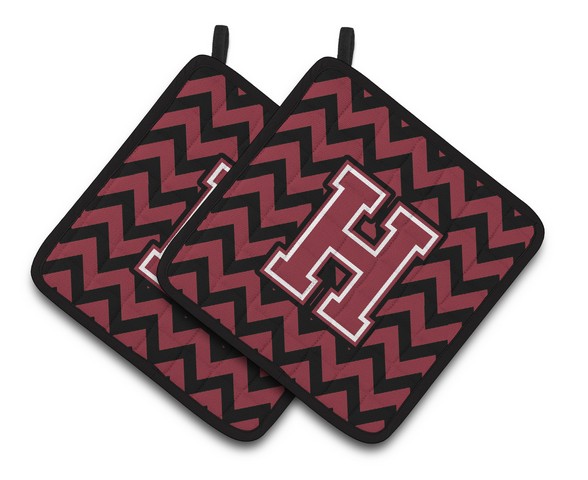 CJ1052-HPTHD Letter H Chevron Garnet & Black Pair of Pot Holders, 7.5 x 3 x 7.5 in.