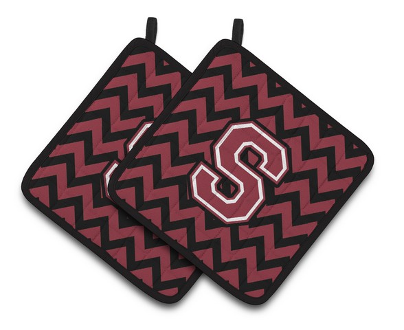 CJ1052-SPTHD Letter S Chevron Garnet & Black Pair of Pot Holders, 7.5 x 3 x 7.5 in.