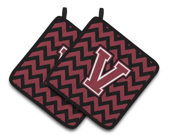 CJ1052-VPTHD Letter V Chevron Garnet & Black Pair of Pot Holders, 7.5 x 3 x 7.5 in.
