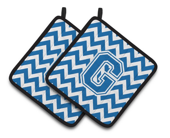 Letter G Chevron Blue & White Pair of Pot Holders