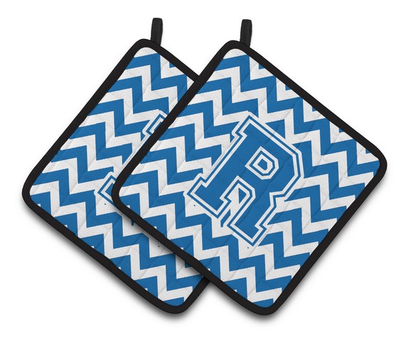 CJ1056-RPTHD Letter R Chevron Blue & White Pair of Pot Holders, 7.5 x 3 x 7.5 in.