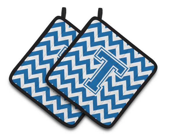 CJ1056-TPTHD Letter T Chevron Blue & White Pair of Pot Holders, 7.5 x 3 x 7.5 in.