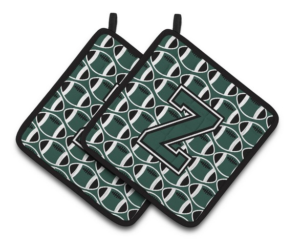 CJ1071-ZPTHD Letter Z Football Green & White Pair of Pot Holders, 7.5 x 3 x 7.5 in.