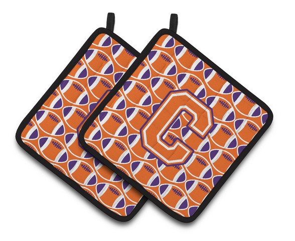 Letter C Football Orange - White & Regalia Pair of Pot Holders