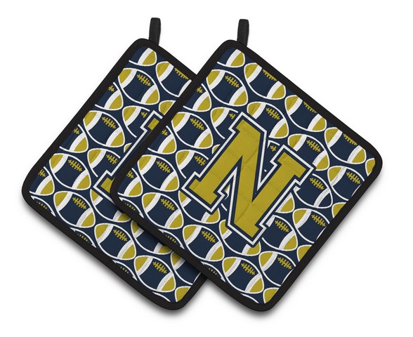 CJ1074-NPTHD Letter N Football Blue & Gold Pair of Pot Holders, 7.5 x 3 x 7.5 in.