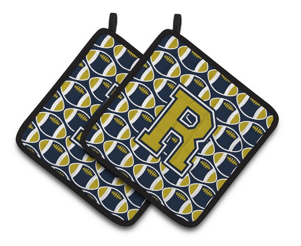 Letter R Football Blue & Gold Pair of Pot Holders