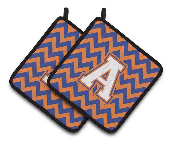 Letter A Chevron Blue & Orange No. 3 Pair of Pot Holders