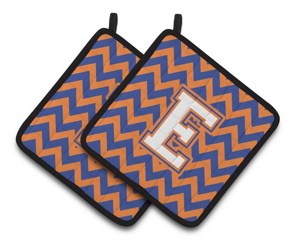 Letter E Chevron Blue & Orange No. 3 Pair of Pot Holders