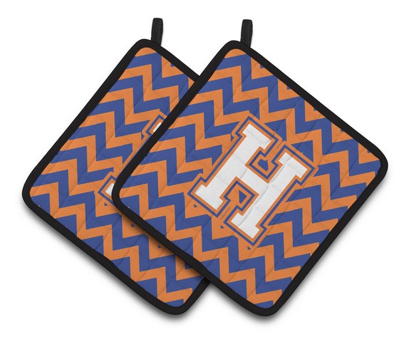 Letter H Chevron Blue & Orange No. 3 Pair of Pot Holders