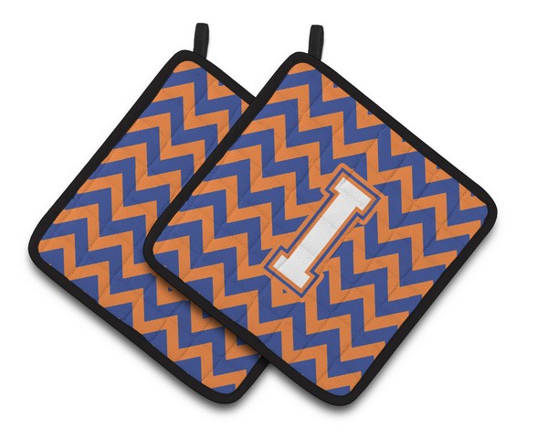 Letter I Chevron Blue & Orange No. 3 Pair of Pot Holders - 7.5 x 3 x 7.5 in.