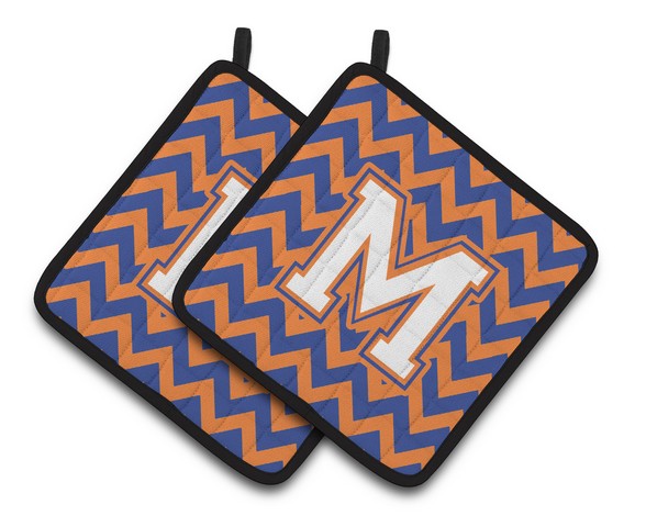 Letter M Chevron Blue & Orange No. 3 Pair of Pot Holders