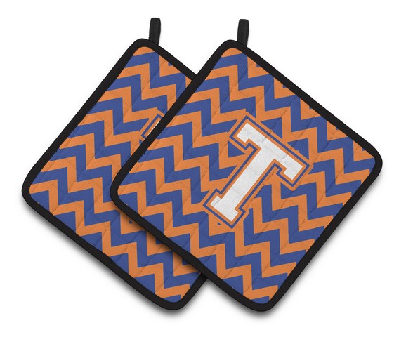 Letter T Chevron Blue & Orange No. 3 Pair of Pot Holders