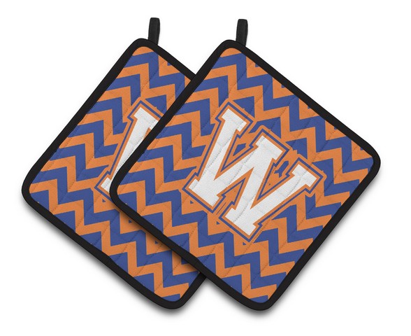 Letter W Chevron Blue & Orange No. 3 Pair of Pot Holders