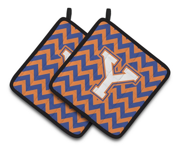 Letter Y Chevron Blue & Orange No. 3 Pair of Pot Holders