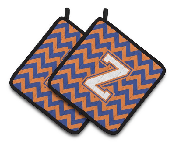 CJ1060-ZPTHD Letter Z Chevron Blue & Orange No. 3 Pair of Pot Holders, 7.5 x 3 x 7.5 in.