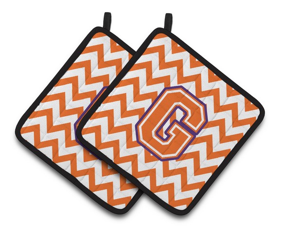 Letter G Chevron Orange & Regalia Pair of Pot Holders