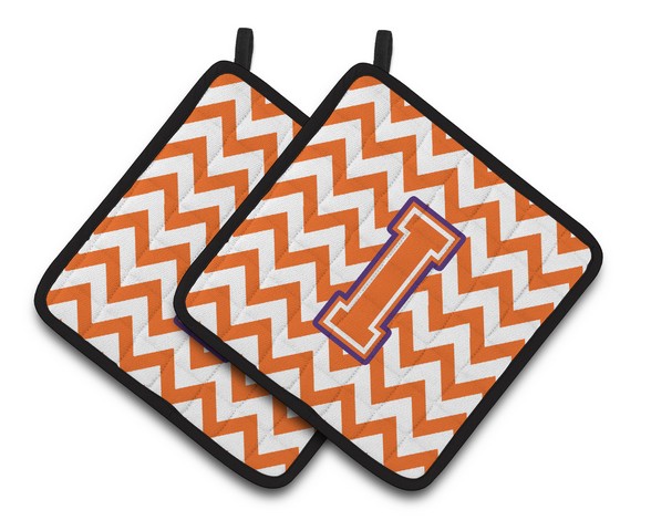 Letter I Chevron Orange & Regalia Pair of Pot Holders