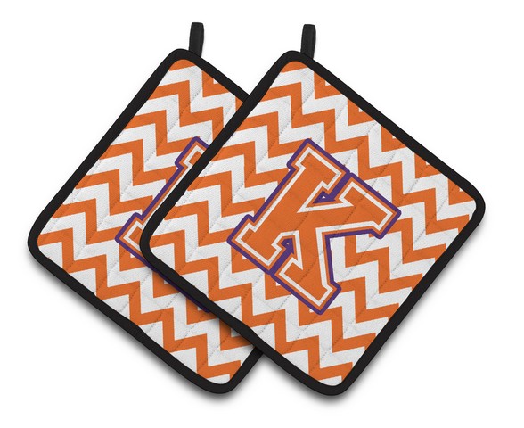 Letter K Chevron Orange & Regalia Pair of Pot Holders