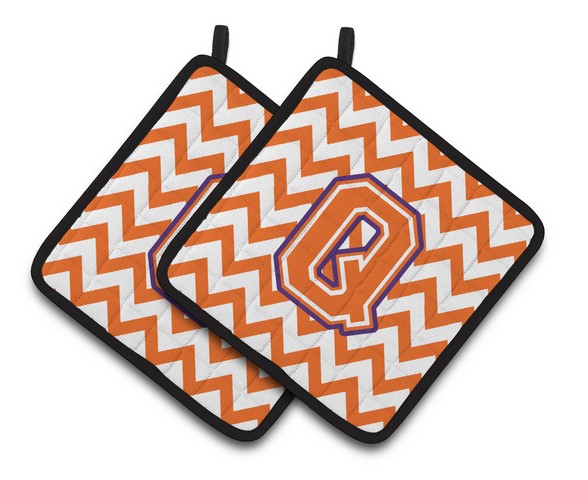 Letter Q Chevron Orange & Regalia Pair of Pot Holders