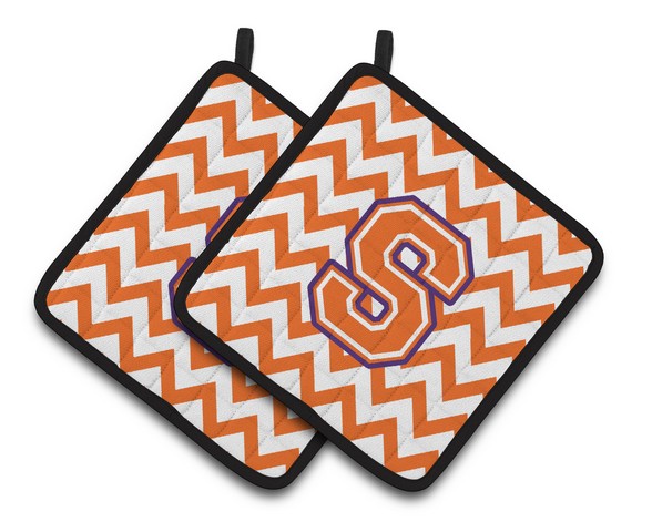 Letter S Chevron Orange & Regalia Pair of Pot Holders
