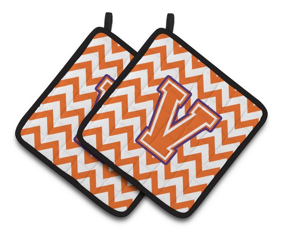 Letter V Chevron Orange & Regalia Pair of Pot Holders
