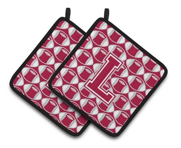 Letter L Football Crimson - Grey & White Pair of Pot Holders
