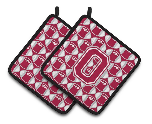 Letter O Football Crimson - Grey & White Pair of Pot Holders