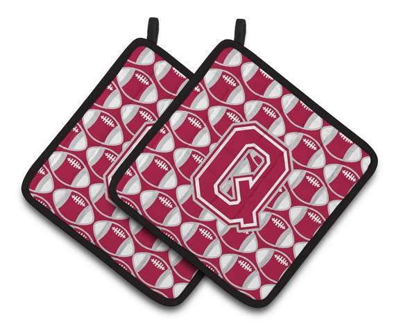 Letter Q Football Crimson - Grey & White Pair of Pot Holders