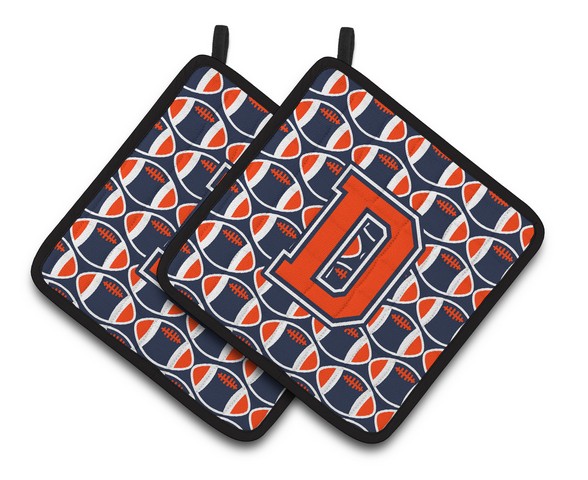 CJ1066-DPTHD Letter D Football Orange, Blue & White Pair of Pot Holders, 7.5 x 3 x 7.5 in.