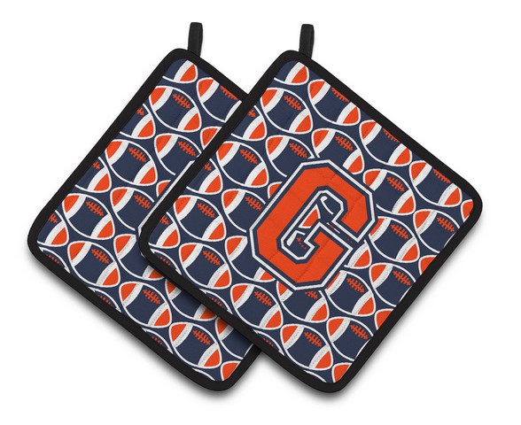 CJ1066-GPTHD Letter G Football Orange, Blue & White Pair of Pot Holders, 7.5 x 3 x 7.5 in.